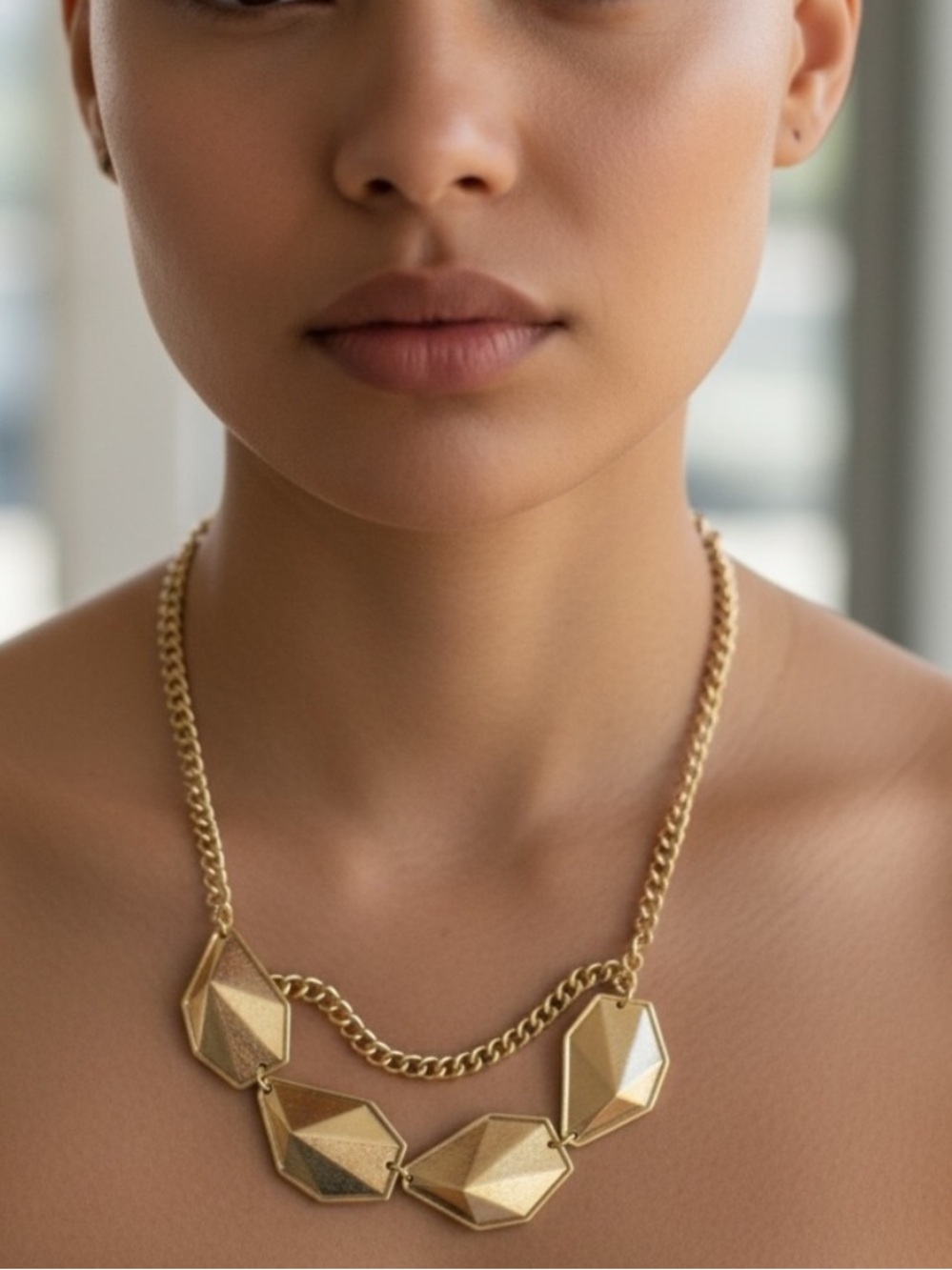 Elegant Geometric Gold Statement Necklace